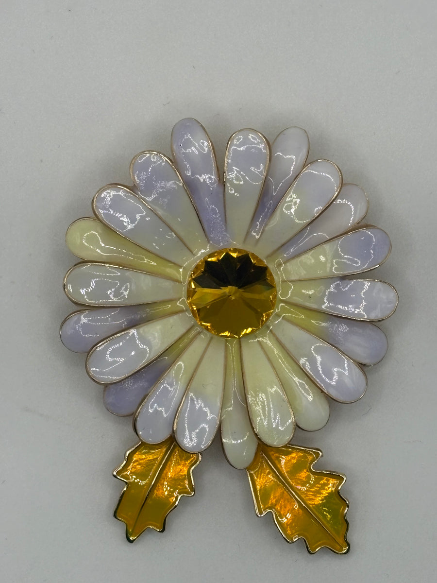 Enamel Daisy Flower Brooch | Pastel Lavender & Yellow Bloom Pin, main product image, Petit Détail