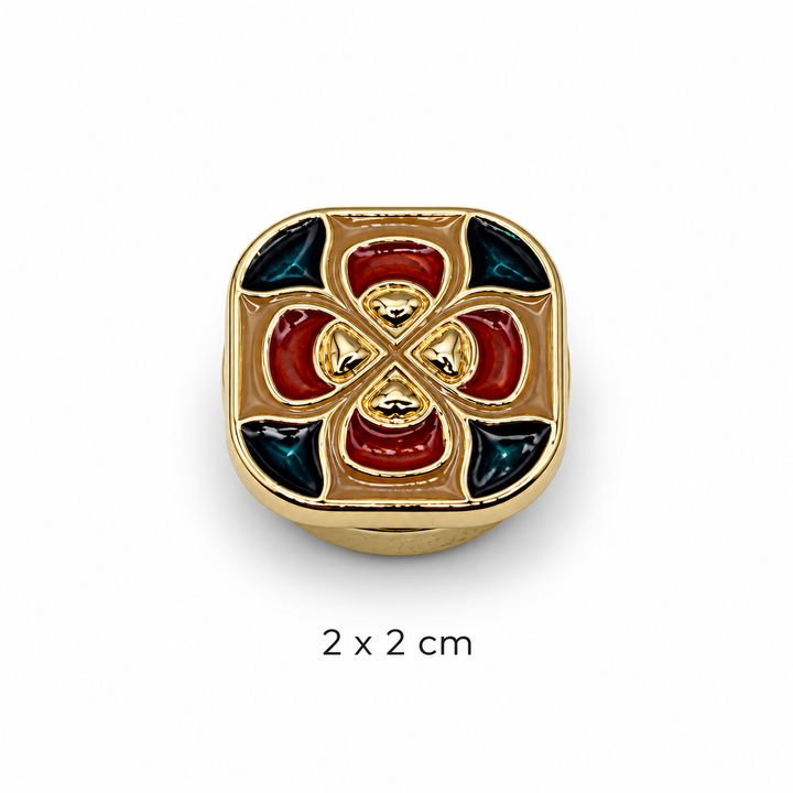 Red & Teal Geometric Button Cover Petit Détail Lebanon