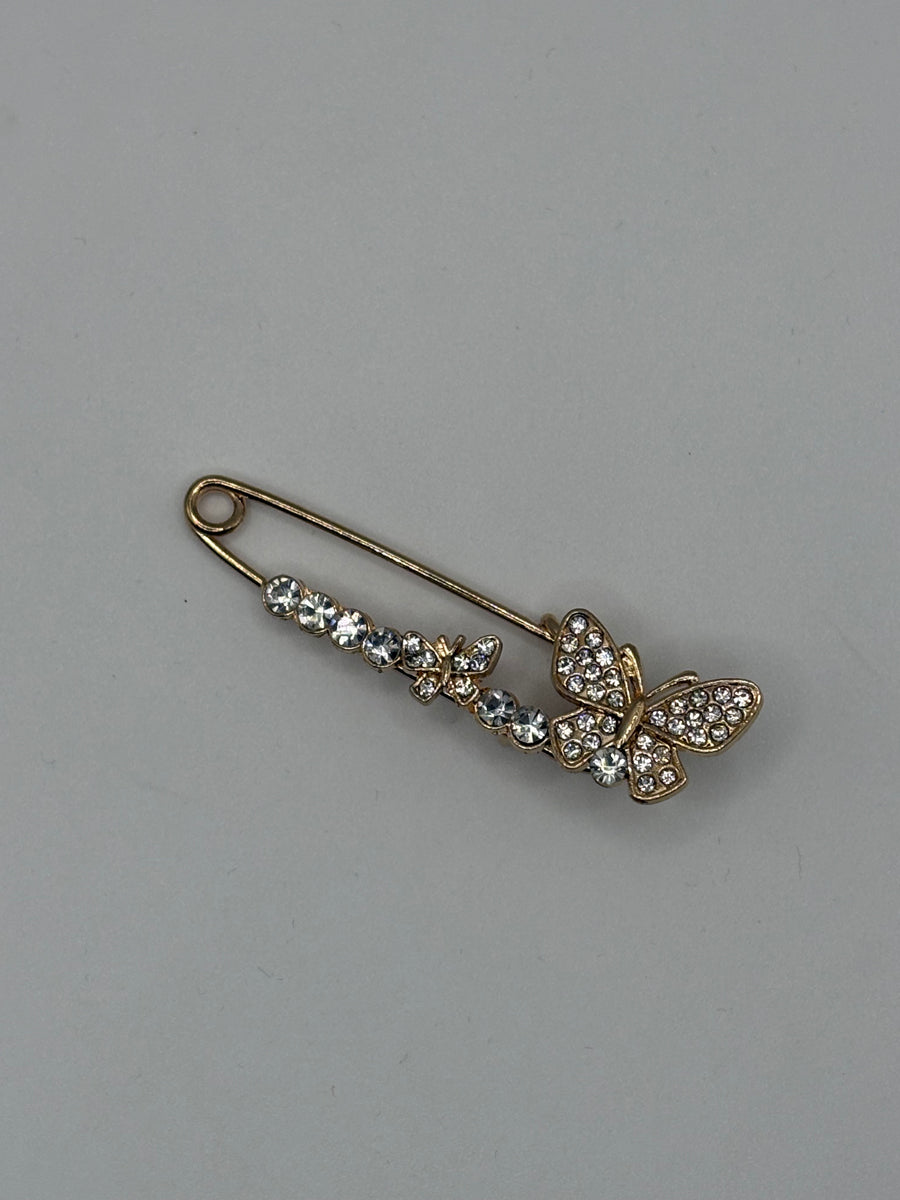 Gold-Tone Crystal Butterfly Safety Pin Brooch | Whimsical Scarf & Cardigan Clip, main product image, Petit Détail