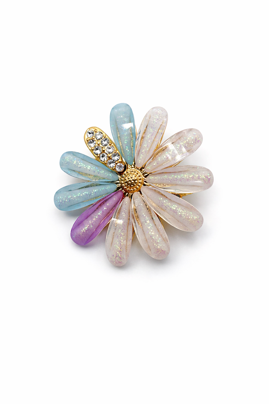 Pastel Iridescent Daisy Brooch with Crystal Petal