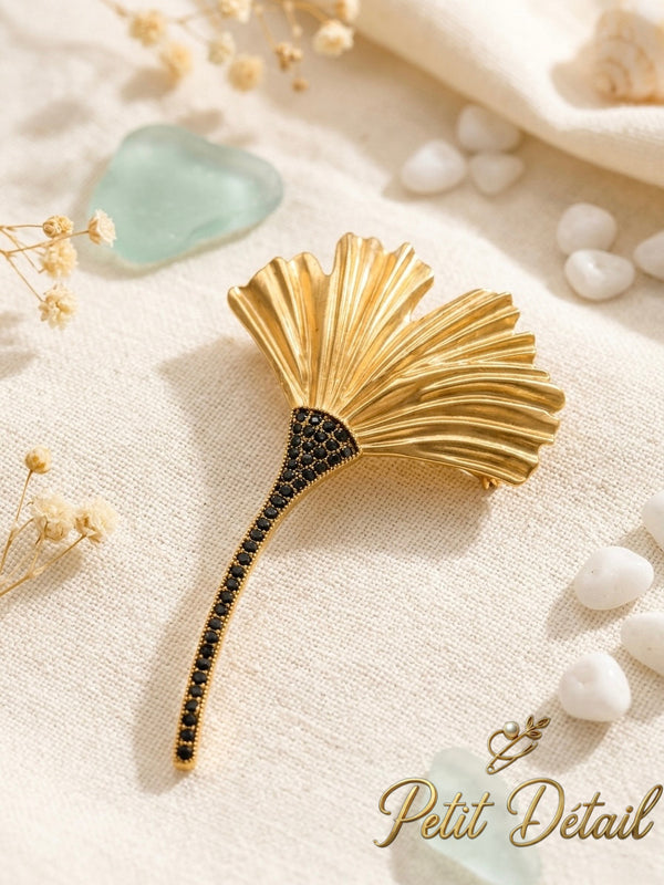 Golden Ginkgo Statement Brooch Petit Détail Lebanon
