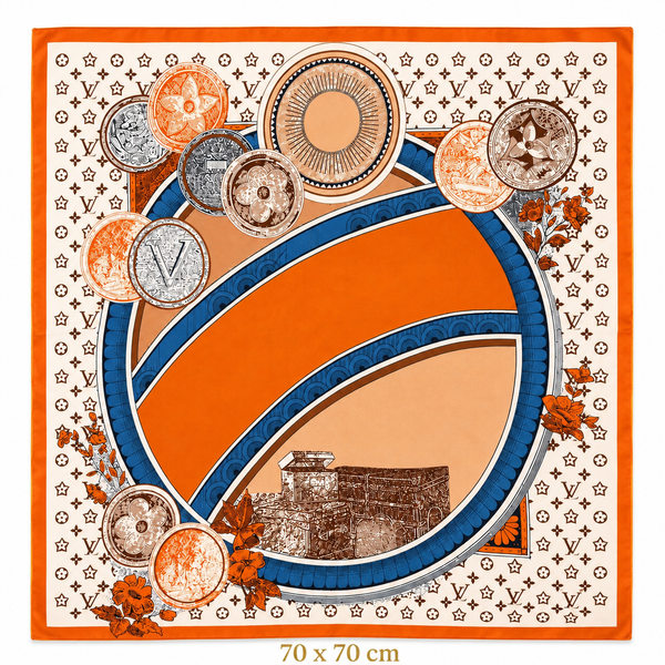 Orange Monogram Print Square Scarf Petit Détail Lebanon
