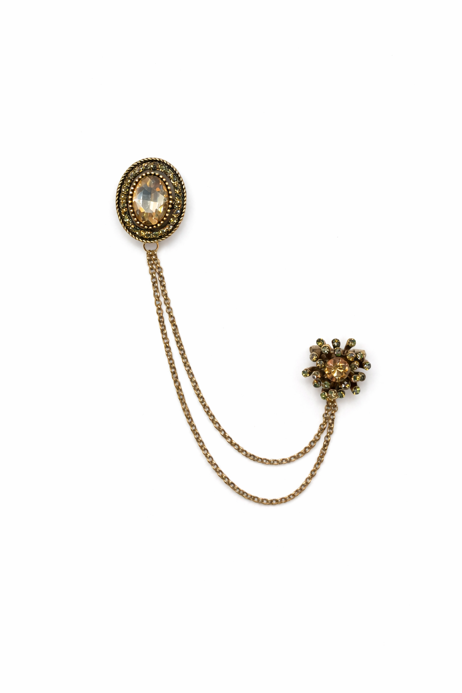 Vintage Style Champagne Chatelaine Collar Brooch