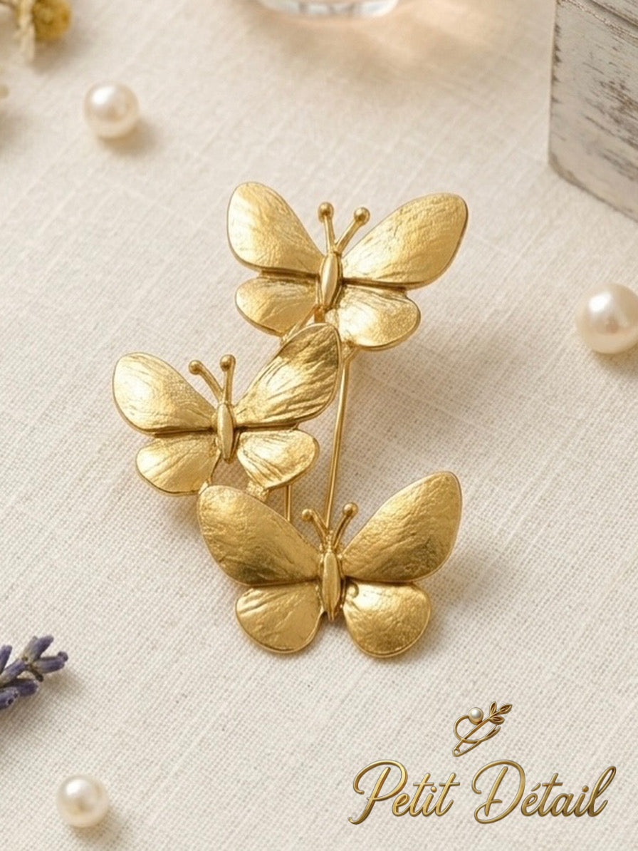 Golden Butterfly Trio Brooch Petit Détail Lebanon