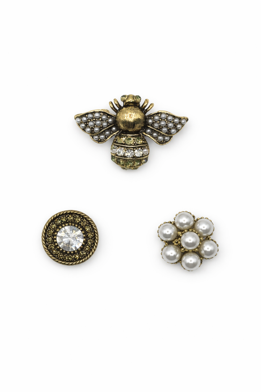 Vintage Style Bee & Pearl Brooch Set (Set of 3)