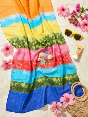 Rainbow Stripes Mousseline Beach Pareo – 145 × 175 cm