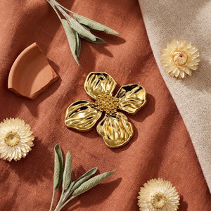 Textured Gold Dogwood Flower Brooch Petit Détail Lebanon