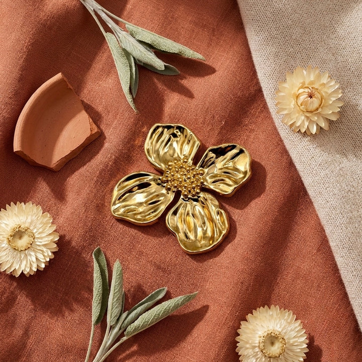 Textured Gold Dogwood Flower Brooch Petit Détail Lebanon