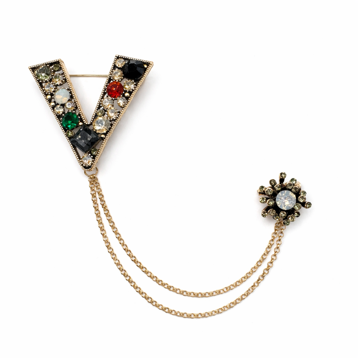 V Crystal Chatelaine Brooch Petit Détail Lebanon