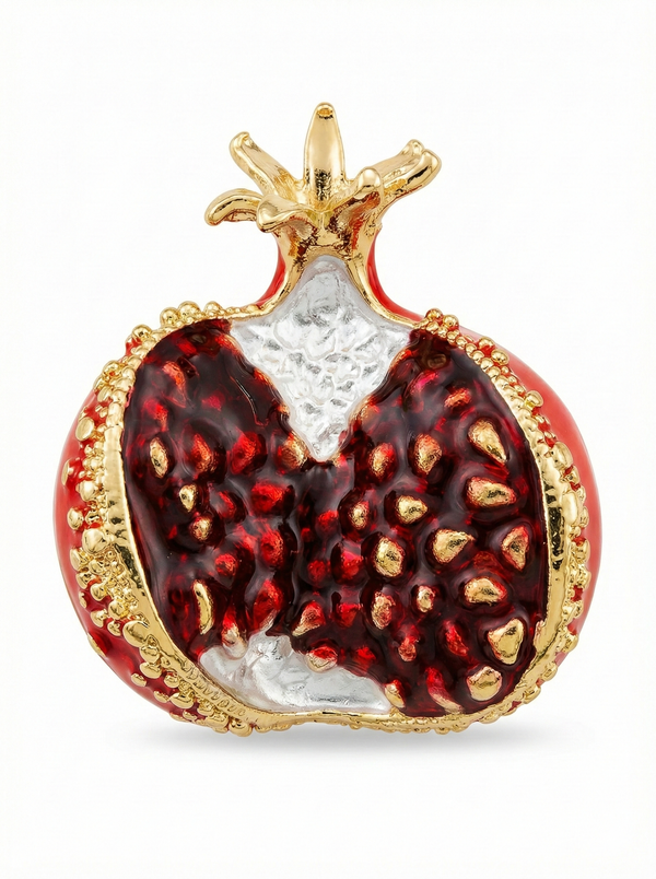 Open Pomegranate Enamel Brooch – Gold Tone