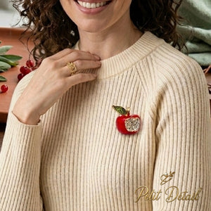 Red Enamel & Crystal Apple Brooch
