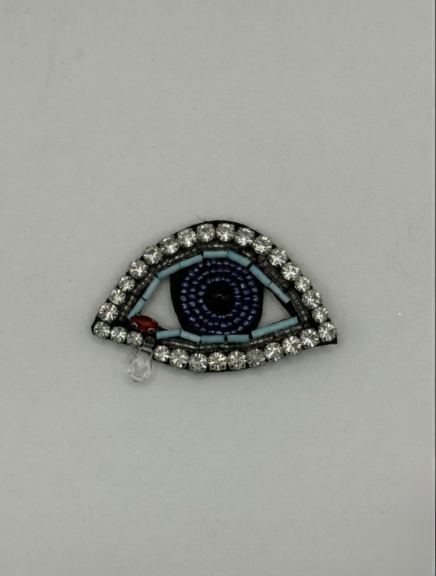 Hand-Embroidered "Crying Eye" Brooch | Crystal Teardrop Artisan Pin