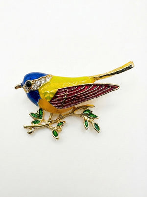 Colorful Enamel Songbird Brooch – Bird on Branch