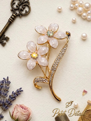 Ivory Twin Blossom Crystal Brooch Petit Détail Lebanon