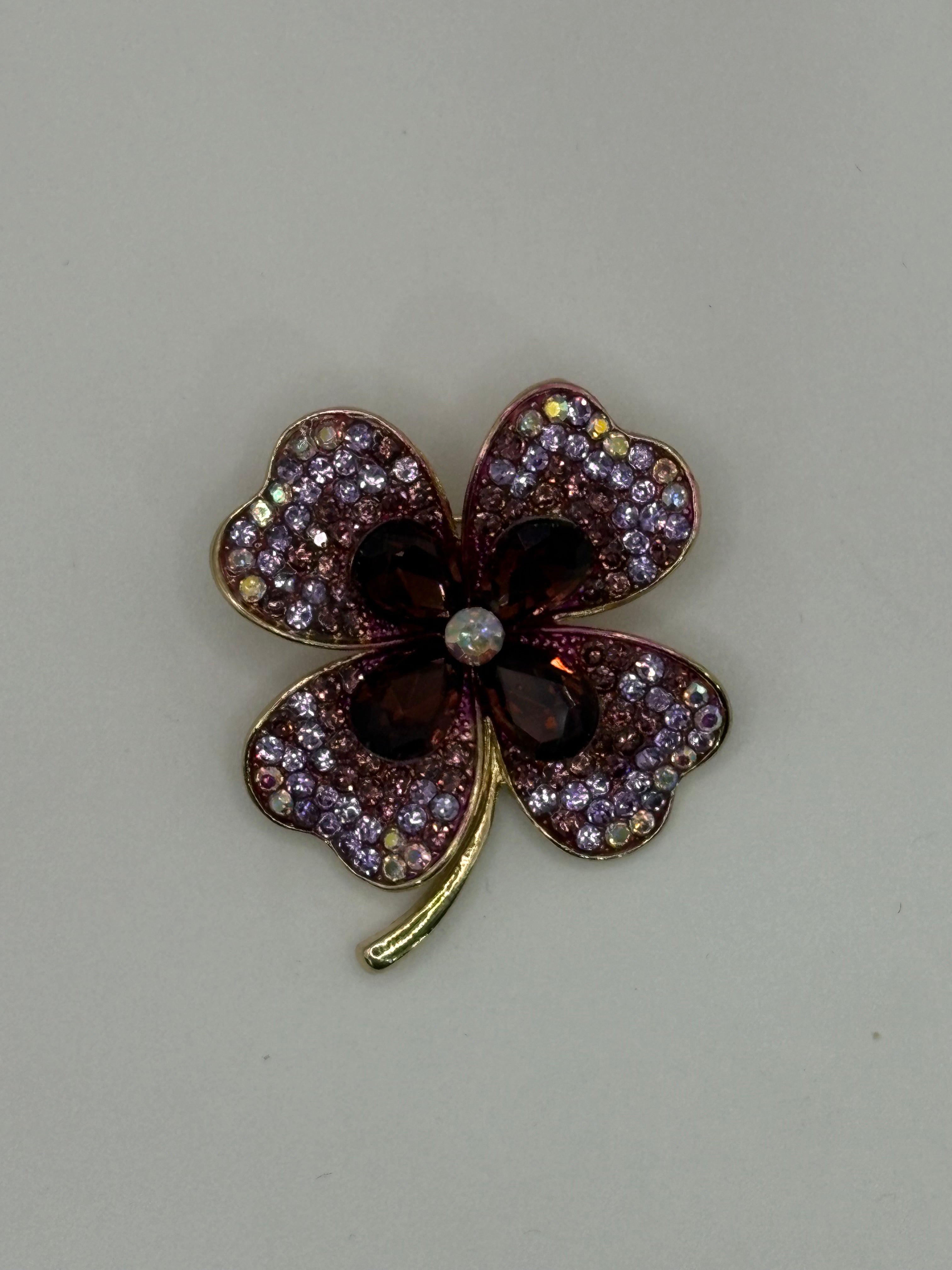 Sparkling Crystal Four-Leaf Clover Brooch