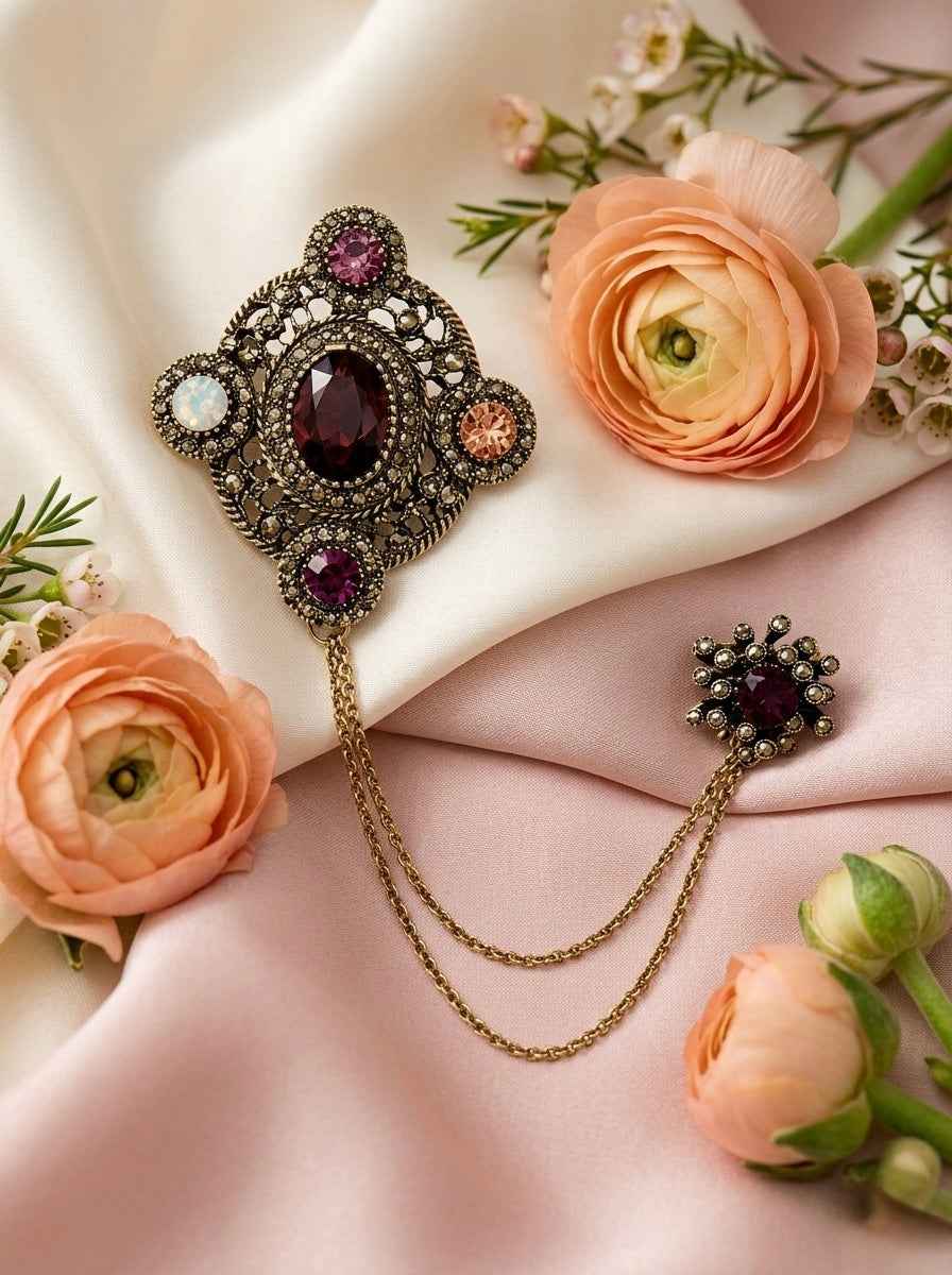Burgundy Vintage Chatelaine Brooch Petit Détail Lebanon