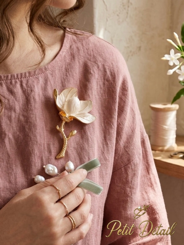 Ivory Magnolia Statement Brooch Petit Détail Lebanon