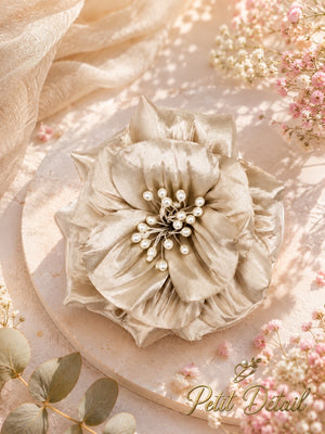 Handmade Champagne Pearl Textile Flower – 20 cm | Couture Fabric Flower | Made in Lebanon