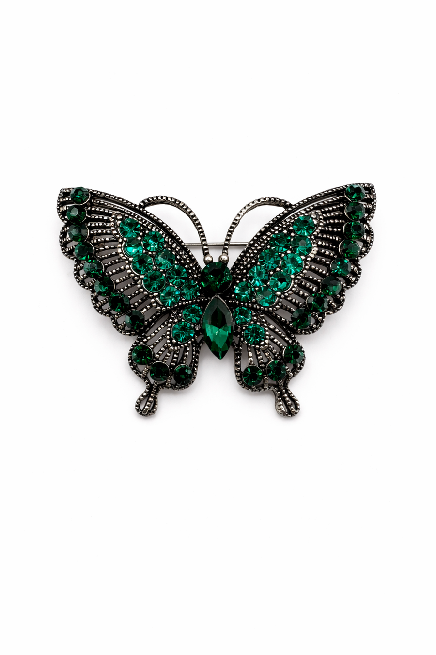 Vintage Style Green Crystal Butterfly Brooch