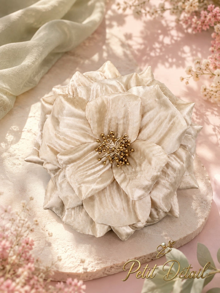 Handmade Ivory Magnolia Textile Flower with Gold Center – 20 cm | Made in Lebanon