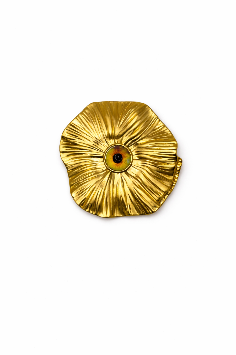 Surrealist Gold Eye Flower Brooch