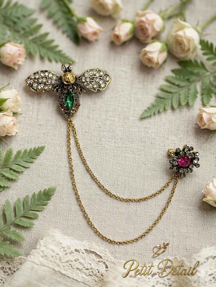 Emerald Bee Chatelaine Brooch Petit Détail Lebanon