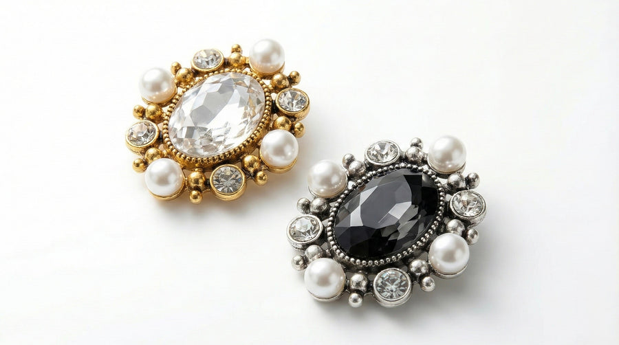 Luxury Crystal & Pearl Jeweled Button (Sew-On) - 2.5 x 2 cm