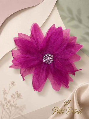 Handmade Violet Crystal Organza Textile Flower Brooch – Premium Strass Center – 15 cm Petit Détail Lebanon