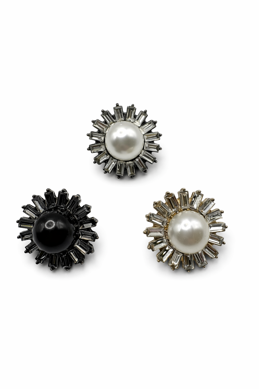 Pearl & Baguette Crystal Halo Button (Sew-On) - 2.2 cm