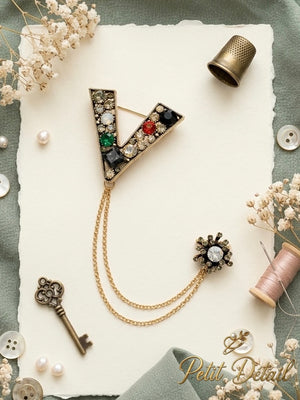 V Crystal Chatelaine Brooch Petit Détail Lebanon