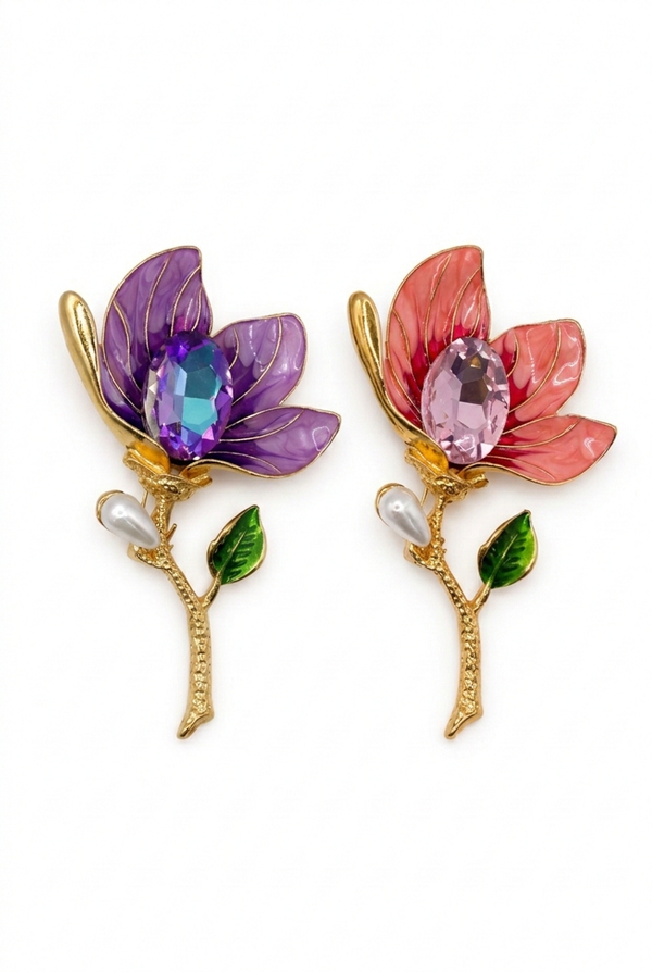 Magnolia Flower Brooch with Pearl Accent