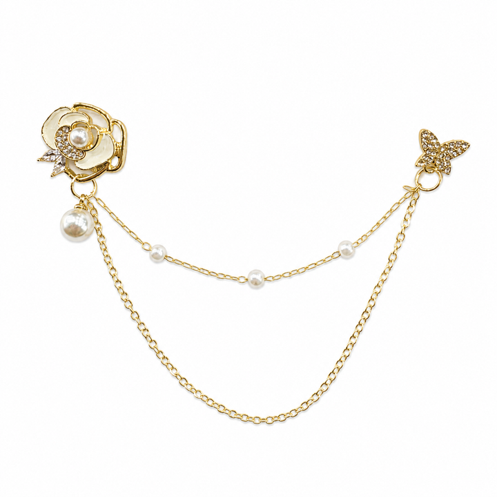 Pearl Flower & Butterfly Chatelaine Brooch Petit Détail Lebanon