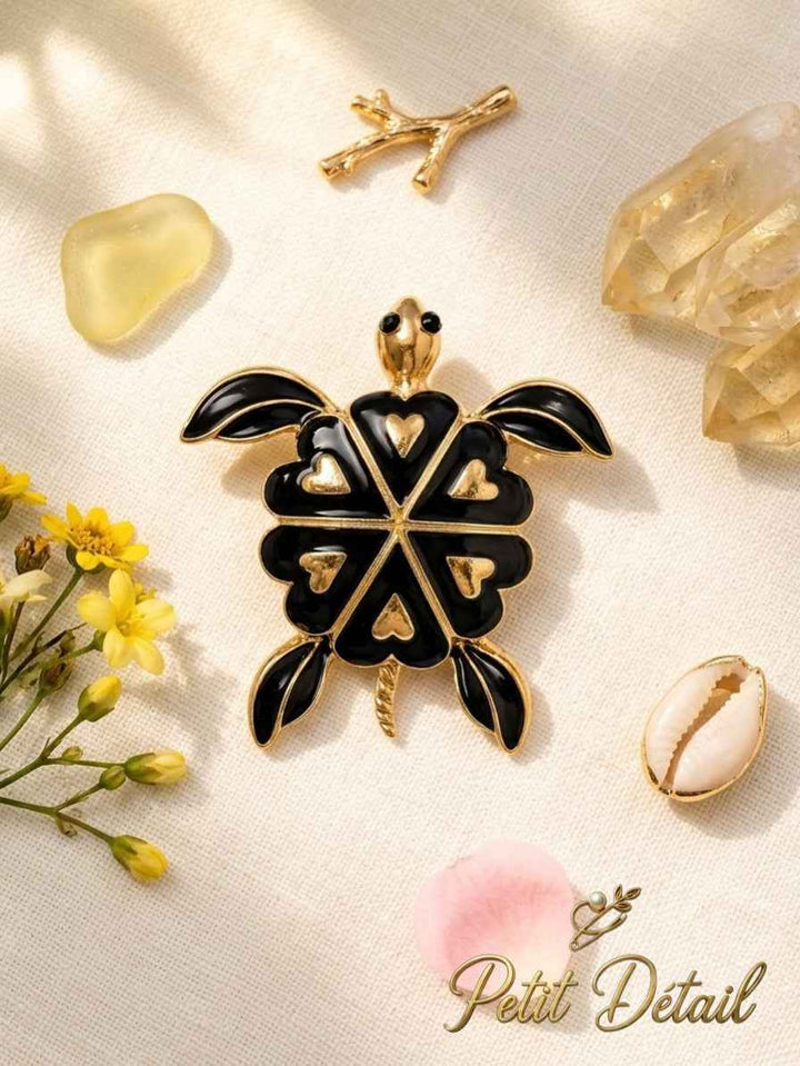 Black Heart Turtle Brooch Petit Détail Lebanon