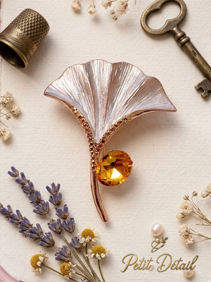 Golden Leaf Crystal Brooch Petit Détail Lebanon