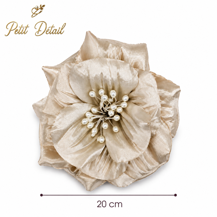 Handmade Champagne Pearl Textile Flower – 20 cm | Couture Fabric Flower | Made in Lebanon
