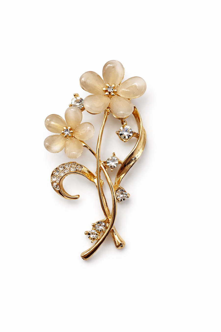 Gold Cat's Eye Flower Bouquet Brooch