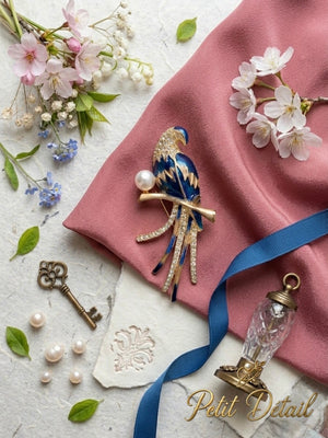 Blue Pearl Bird Brooch Petit Détail Lebanon