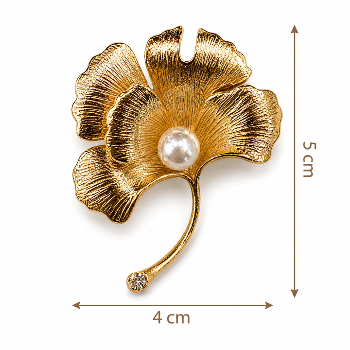 Golden Ginkgo Pearl Brooch Petit Détail Lebanon