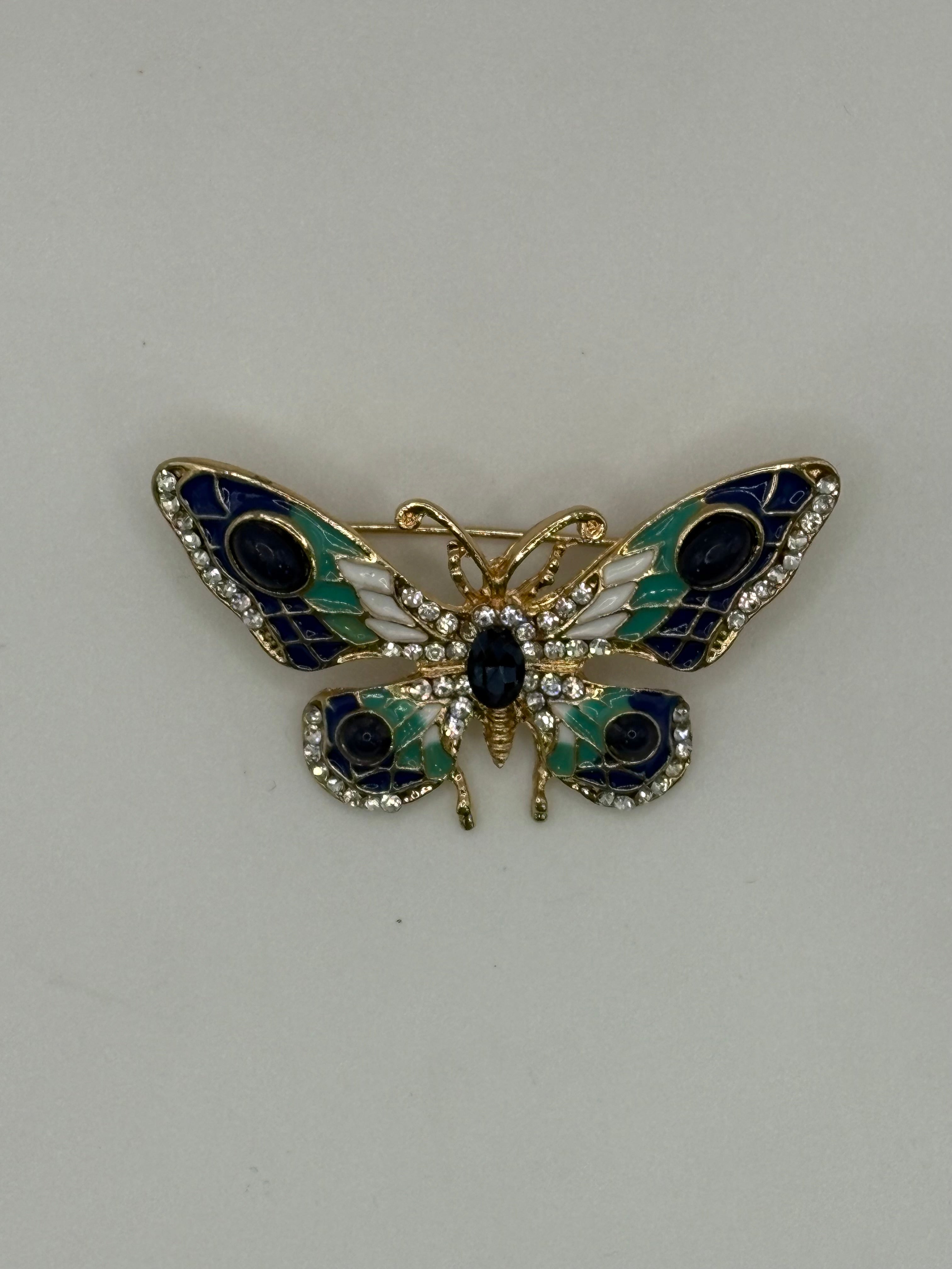 Enamel & Crystal Butterfly Brooch