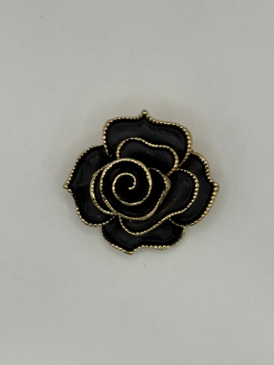 Midnight Bloom: Black Rose Brooch – black metal, enamel fashion jewelry, main product image, Petit Détail
