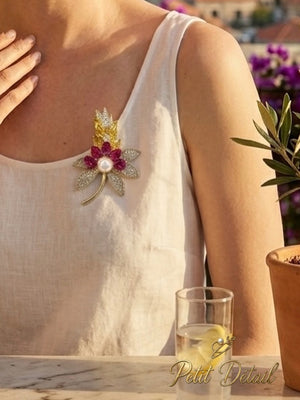 Pearl Floral Crystal Brooch Petit Détail Lebanon