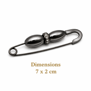 Double Oval Decorative Safety Pin Brooch Dark Silver Petit Détail Lebanon