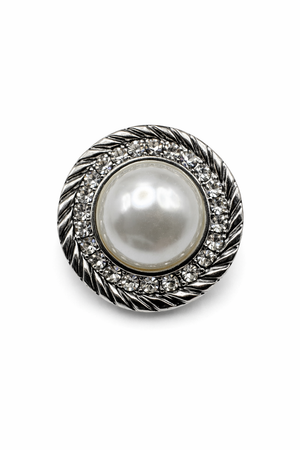 Silver Rope & Pearl Jewel Button (Sew-On)