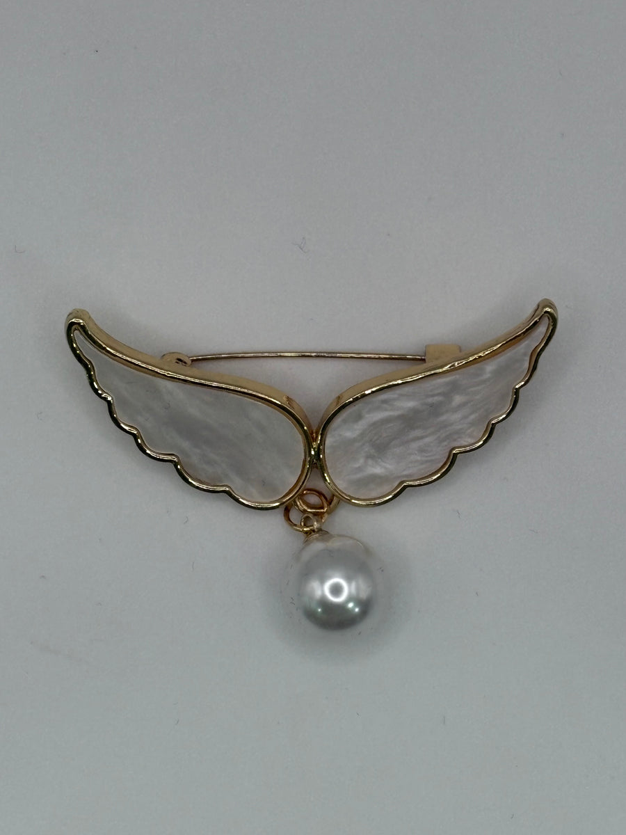 Gold & Mother of Pearl Style Guardian Angel Pin, main product image, Petit Détail