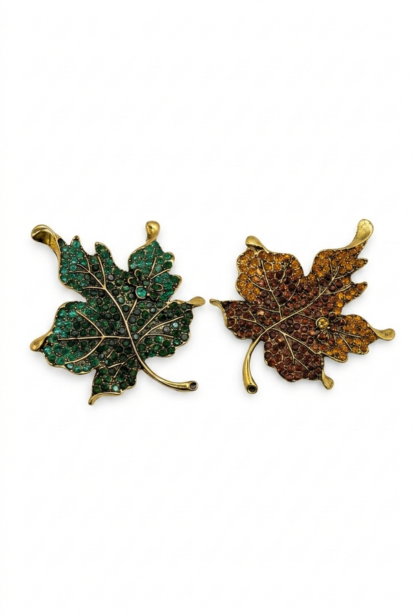 Sparkling Crystal Maple Leaf Brooch | Gold-Tone Autumn Nature Pin (2 Colors)