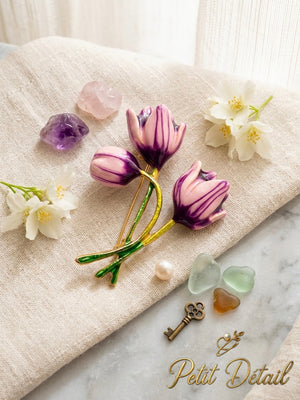 Violet Tulip Bouquet Brooch Petit Détail Lebanon