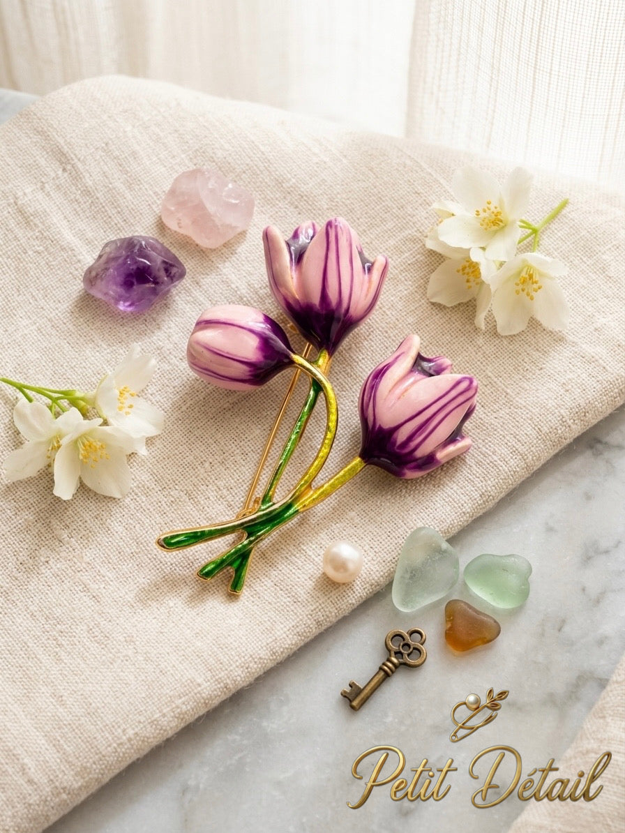 Violet Tulip Bouquet Brooch Petit Détail Lebanon