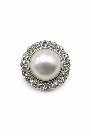 Classic Pearl & Crystal Halo Button (Sew-On) - Silver