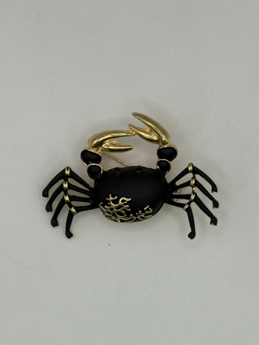Black & Gold Enamel Crab Brooch, main product image, Petit Détail