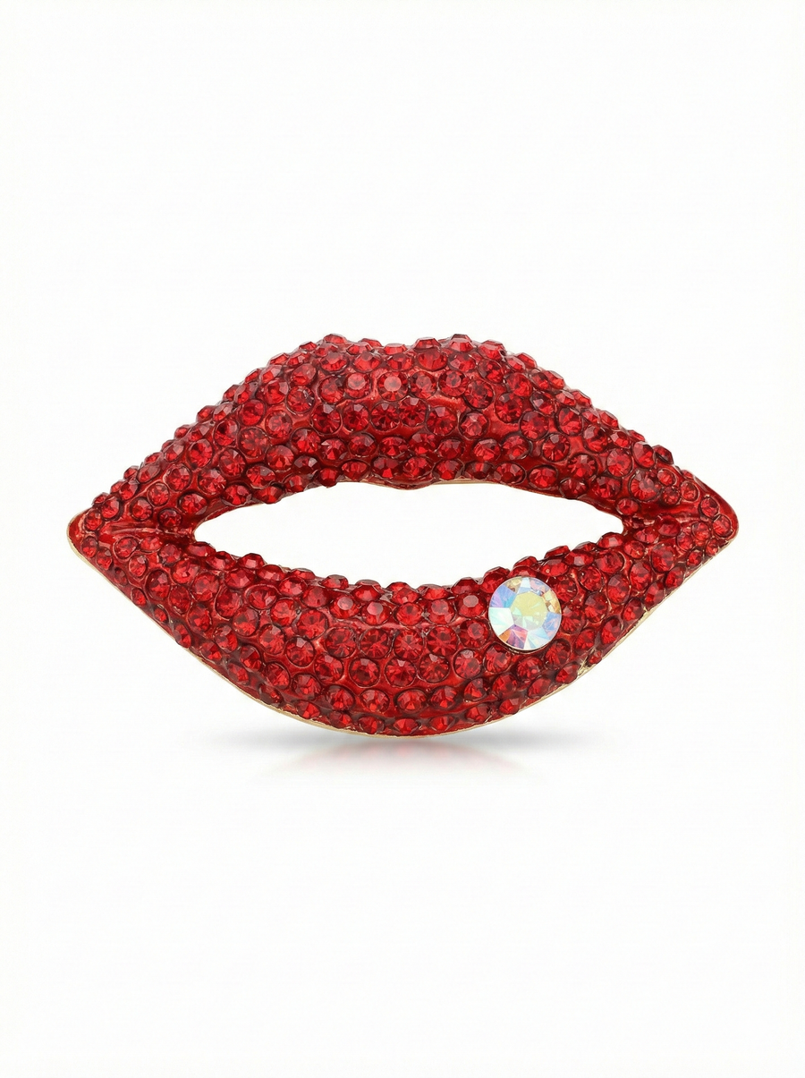 Sparkling "Kiss" Brooch with Crystal Accents